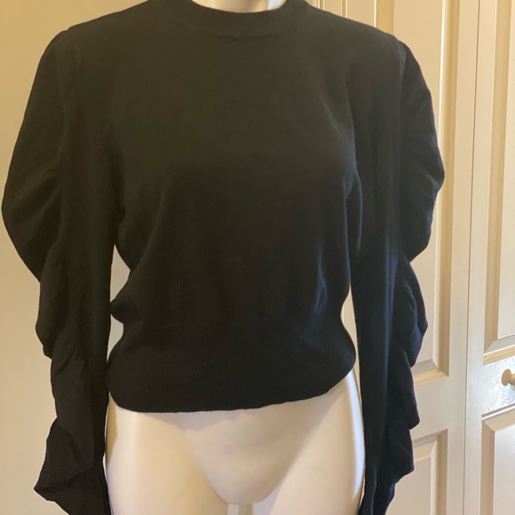 Ruched sleeved White Closet Black Sweater Crop XL - Picture 4 of 7